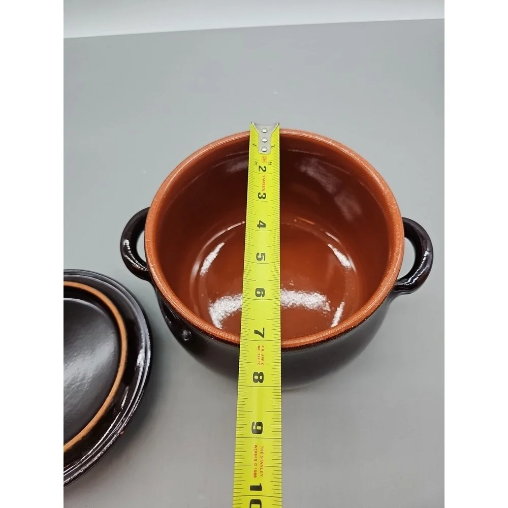 Bean Pot With Lid Crock Brown Glazed Ceramic Pottery Stoneware